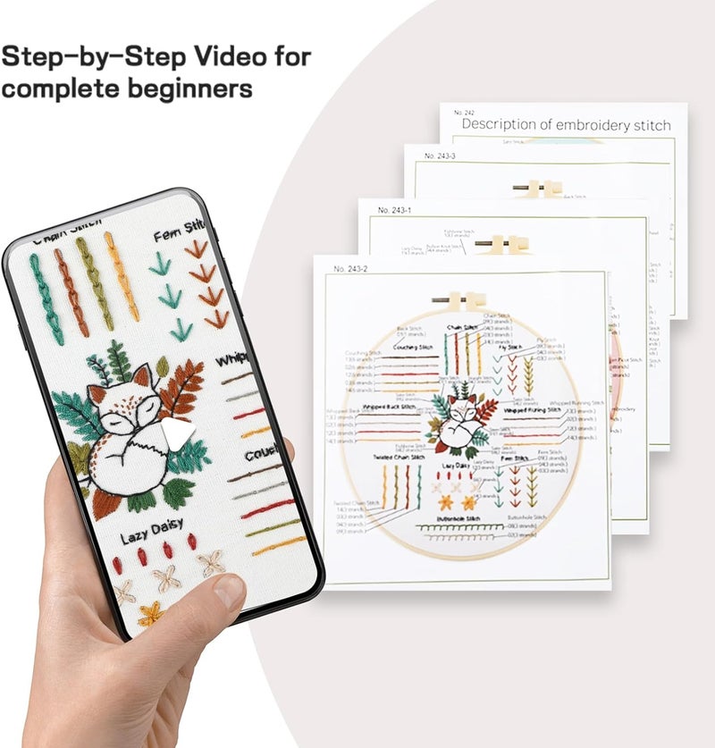 JOINRUN Beginner Embroidery Kit for Adults, 3 Pack Cross Stitch Kits with Pre-Printed Patterns, Threads, Needles, Learn Stitches with 7.8" Hoop, Video Tutorial, DIY Needlework Craft Gift for Women - Image 2